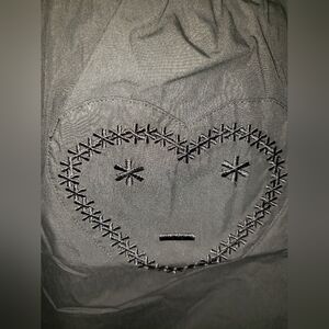 Carsicko black white 3D embroidery fitted waist extra wide pants M